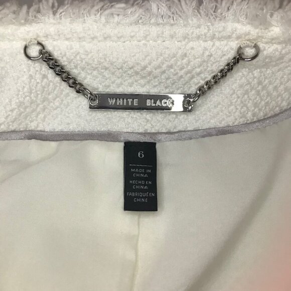 White House Black Market Women's White Tweed round neck Jacket Frayed Edges Sz 6 - Picture 9 of 14
